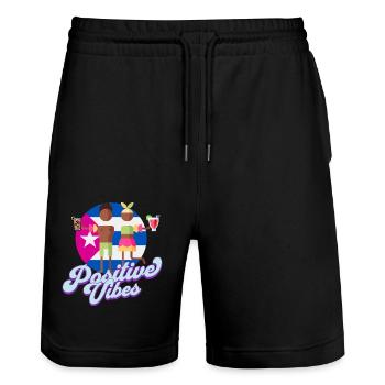 Positive vibes - Short de jogging bio TRAINER Stanley/Stella unisexe - noir - Devant - Nik (191cm) & Marisol (170cm)