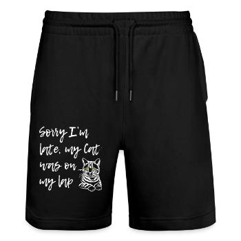 Sorry Cat Was On Lap - Stanley/Stella Trainer Unisex Organic Jogging Shorts - black - Front - Nik (191cm) & Marisol (170cm)