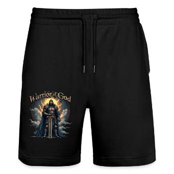 WARRIOR OF GOD - Schwarzer Ritter - Stanley/Stella Unisex Bio Joggingshorts Trainer  - Schwarz - Vorne - Nik (191cm) & Marisol (170cm)