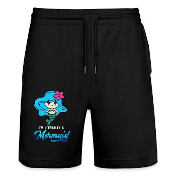 Mermaid fish sea mermaid gift idea - Stanley/Stella Trainer Unisex Organic Jogging Shorts - black - Front - Nik (191cm) & Marisol (170cm)