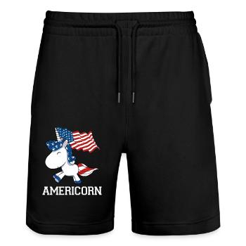 Amérique USA Licorne licornes cheval cadeau - Short de jogging bio TRAINER Stanley/Stella unisexe - noir - Devant - Nik (191cm) & Marisol (170cm)
