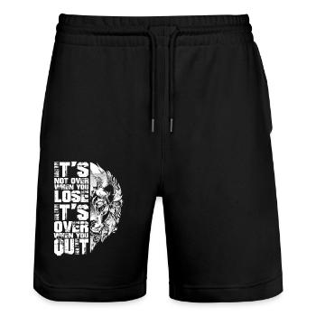 Lion Motivation Saying Giving Up Gift Strength - Stanley/Stella Trainer Unisex Organic Jogging Shorts - black - Front - Nik (191cm) & Marisol (170cm)