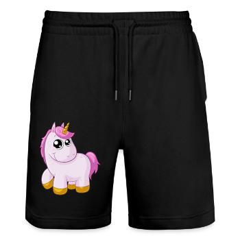 Licorne de dessin animé rose - Short de jogging bio TRAINER Stanley/Stella unisexe - noir - Devant - Nik (191cm) & Marisol (170cm)