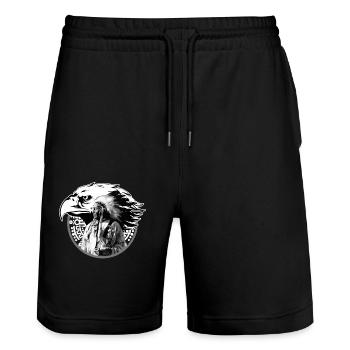 Idée cadeau indien chef totem eagle - Short de jogging bio TRAINER Stanley/Stella unisexe - noir - Devant - Nik (191cm) & Marisol (170cm)