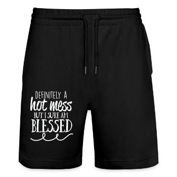 Psaume Don de Dieu Bible Jésus Messi Christ - Short de jogging bio TRAINER Stanley/Stella unisexe - noir - Devant - Nik (191cm) & Marisol (170cm)