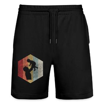 Papa Vater Tochter Geschenk Retro - Stanley/Stella Unisex Bio Joggingshorts Trainer  - Schwarz - Vorne - Nik (191cm) & Marisol (170cm)