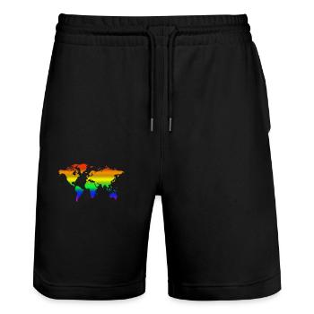 Rainbow World - Stanley/Stella Trainer Unisex Organic Jogging Shorts - black - Front - Nik (191cm) & Marisol (170cm)