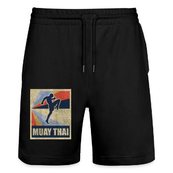 Muay Thai Boxe cadeau Fighting Retro - Short de jogging bio TRAINER Stanley/Stella unisexe - noir - Devant - Nik (191cm) & Marisol (170cm)