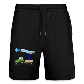 Erster Geburstag mit Traktor - Stanley/Stella Unisex Bio Joggingshorts Trainer  - Schwarz - Vorne - Nik (191cm) & Marisol (170cm)