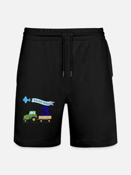 Third birthday with tractor - Stanley/Stella Trainer Unisex Organic Jogging Shorts - black