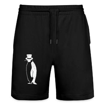 Pinguin T-Shirt - Pinguin mit Zylinder Geschenk - Stanley/Stella Unisex Bio Joggingshorts Trainer  - Schwarz - Vorne - Nik (191cm) & Marisol (170cm)
