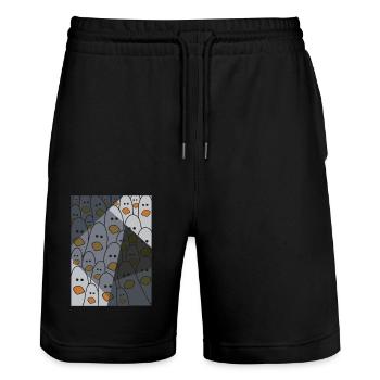 Möwen T-shirt - motif d’oiseau mouettes idée cadeau - Short de jogging bio TRAINER Stanley/Stella unisexe - noir - Devant - Nik (191cm) & Marisol (170cm)