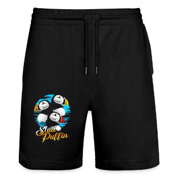 Puffin Puffin Puffin - Stanley/Stella Unisex Bio Joggingshorts Trainer  - Schwarz - Vorne - Nik (191cm) & Marisol (170cm)