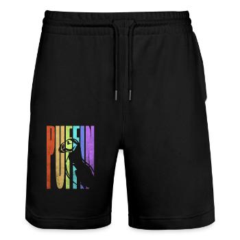 Puffin Island Parrot Diver Bird North Gift - Stanley/Stella Trainer Unisex Organic Jogging Shorts - black - Front - Nik (191cm) & Marisol (170cm)