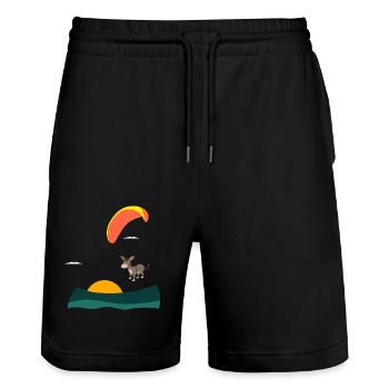 Esel fliegt Gleitschirm - Stanley/Stella Unisex Bio Joggingshorts Trainer  - Schwarz - Vorne - Nik (191cm) & Marisol (170cm)