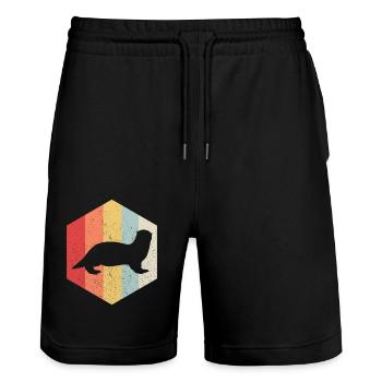 Otter Water Marten Retro Gift - Stanley/Stella Trainer Unisex Organic Jogging Shorts - black - Front - Nik (191cm) & Marisol (170cm)