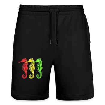 Seepferd - Stanley/Stella Unisex Bio Joggingshorts Trainer  - Schwarz - Vorne - Nik (191cm) & Marisol (170cm)