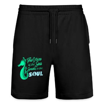 Seepferd - Stanley/Stella Unisex Bio Joggingshorts Trainer  - Schwarz - Vorne - Nik (191cm) & Marisol (170cm)