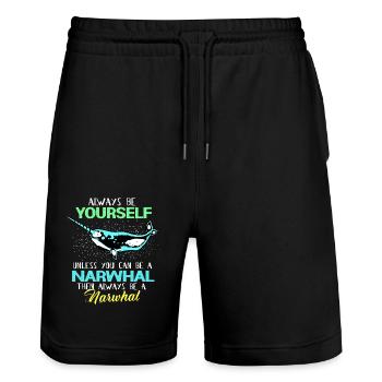 Narval cadeau de licorne Kawaii baleine plongée sous-marine - Short de jogging bio TRAINER Stanley/Stella unisexe - noir - Devant - Nik (191cm) & Marisol (170cm)