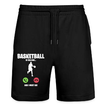 Basketball ruft an ich muss los Geschenk Anrufen - Stanley/Stella Unisex Bio Joggingshorts Trainer  - Schwarz - Vorne - Nik (191cm) & Marisol (170cm)