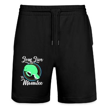 Laque de dugong sanglier Sirenia Manatee - Short de jogging bio TRAINER Stanley/Stella unisexe - noir - Devant - Nik (191cm) & Marisol (170cm)