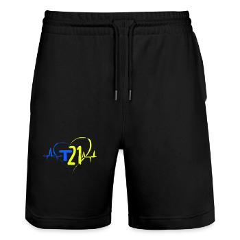Down Syndrom Chromosom Trisomie 21 Awareness 321 - Stanley/Stella Unisex Bio Joggingshorts Trainer  - Schwarz - Vorne - Nik (191cm) & Marisol (170cm)