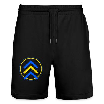 Down syndrome - Stanley/Stella Trainer Unisex Organic Jogging Shorts - black - Front - Nik (191cm) & Marisol (170cm)