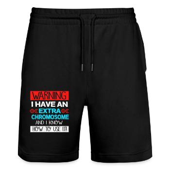 Down syndrome - Stanley/Stella Trainer Unisex Organic Jogging Shorts - black - Front - Nik (191cm) & Marisol (170cm)