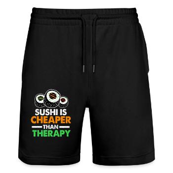 Sushi Go Reis Japan Tokio Miso Nigiri Maki Udon - Stanley/Stella Unisex Bio Joggingshorts Trainer  - Schwarz - Vorne - Nik (191cm) & Marisol (170cm)