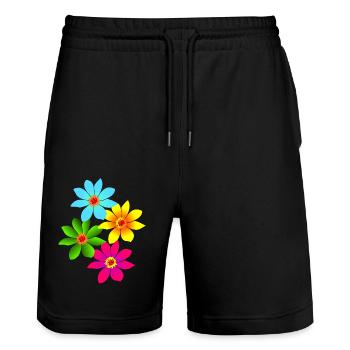 fleurs colorées, fleurs, bouquet coloré - Short de jogging bio TRAINER Stanley/Stella unisexe - noir - Devant - Nik (191cm) & Marisol (170cm)