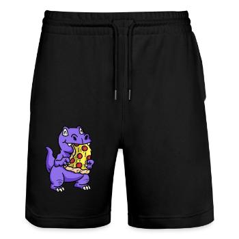 Petit dino sucré avec pizza enfant snacking bébé - Short de jogging bio TRAINER Stanley/Stella unisexe - noir - Devant - Nik (191cm) & Marisol (170cm)