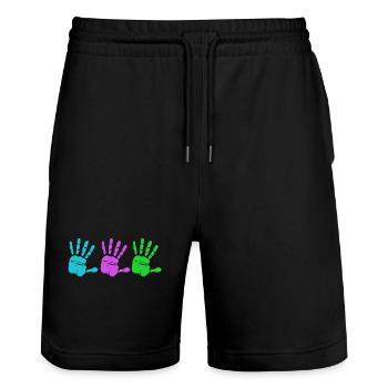 Bunte Hände - Colorful Hands - Stanley/Stella Unisex Bio Joggingshorts Trainer  - Schwarz - Vorne - Nik (191cm) & Marisol (170cm)