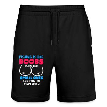 Angler Angelhaken Fischer Rute Petri Heil Forelle - Stanley/Stella Unisex Bio Joggingshorts Trainer  - Schwarz - Vorne - Nik (191cm) & Marisol (170cm)