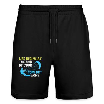 Kiteboard Kite Kiteboarding Gift Kitesurfer - Stanley/Stella Trainer Unisex Organic Jogging Shorts - black - Front - Nik (191cm) & Marisol (170cm)