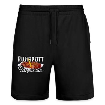 Currywurst Ruhrpott Carpaccio Bratwurst Geschenk - Stanley/Stella Unisex Bio Joggingshorts Trainer  - Schwarz - Vorne - Nik (191cm) & Marisol (170cm)