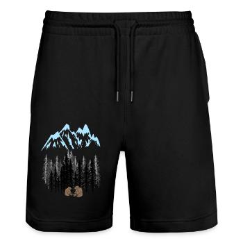 Mountain Mountains Nature Mountains Wilderness Bears - Stanley/Stella Trainer Unisex Organic Jogging Shorts - black - Front - Nik (191cm) & Marisol (170cm)