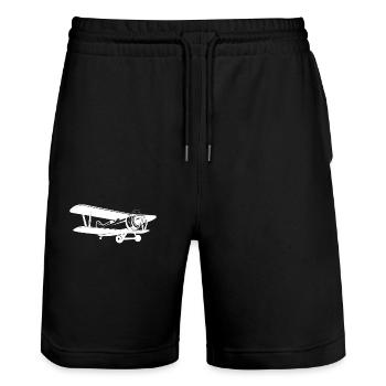 Airplane Propeller Biplane T-Shirt - Stanley/Stella Trainer Unisex Organic Jogging Shorts - black - Front - Nik (191cm) & Marisol (170cm)