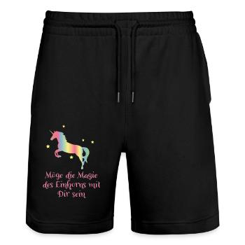 Einhorn - Stanley/Stella Unisex Bio Joggingshorts Trainer  - Schwarz - Vorne - Nik (191cm) & Marisol (170cm)