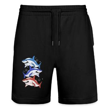 Shark - Stanley/Stella Trainer Unisex Organic Jogging Shorts - black - Front - Nik (191cm) & Marisol (170cm)