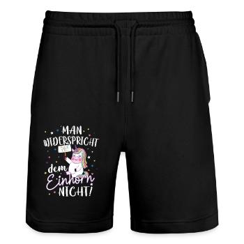 Einhorn Unicorn Spruch Fuck You - Stanley/Stella Unisex Bio Joggingshorts Trainer  - Schwarz - Vorne - Nik (191cm) & Marisol (170cm)
