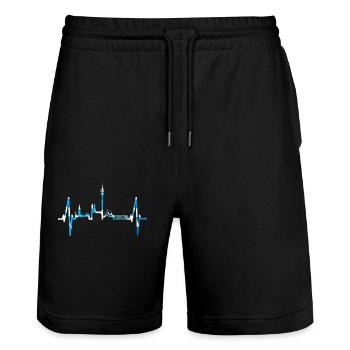 München Herzschlag Skyline Bayern Flagge Fan Liebe - Stanley/Stella Unisex Bio Joggingshorts Trainer  - Schwarz - Vorne - Nik (191cm) & Marisol (170cm)