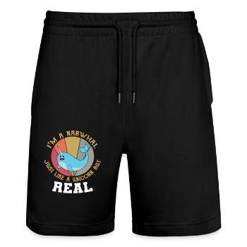 Narwal T-Shirt ich bin ein Narwal wie ein Einhorn - Stanley/Stella Unisex Bio Joggingshorts Trainer  - Schwarz - Vorne - Nik (191cm) & Marisol (170cm)