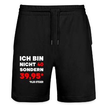 40er Geburtstag Plus Steuer 39,95 Geschenk 40. - Stanley/Stella Unisex Bio Joggingshorts Trainer  - Schwarz - Vorne - Nik (191cm) & Marisol (170cm)