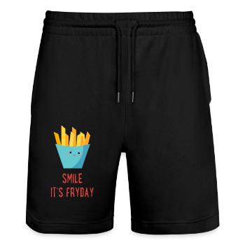French fries - Stanley/Stella Trainer Unisex Organic Jogging Shorts - black - Front - Nik (191cm) & Marisol (170cm)