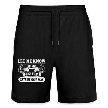 Bizeps Fitness Gym Sport Lustiger Spruch Geschenk - Stanley/Stella Unisex Bio Joggingshorts Trainer  - Schwarz - Vorne - Nik (191cm) & Marisol (170cm)