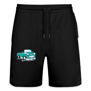 Auto Trabi als Comic - Stanley/Stella Unisex Bio Joggingshorts Trainer  - Schwarz - Vorne - Nik (191cm) & Marisol (170cm)