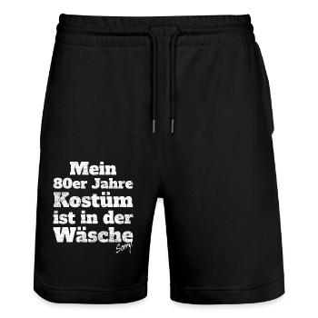 Mein 80er Jahre Kostüm In Der Wäsche Motto Party - Stanley/Stella Unisex Bio Joggingshorts Trainer  - Schwarz - Vorne - Nik (191cm) & Marisol (170cm)