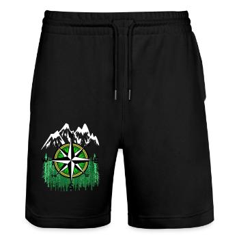 Wilderness Mountains Mountain Compass Windrose Mountains - Stanley/Stella Trainer Unisex Organic Jogging Shorts - black - Front - Nik (191cm) & Marisol (170cm)