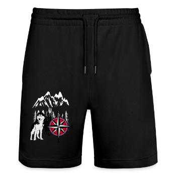 Natur Wildnis Husky Hunde Kompass Windrose - Stanley/Stella Unisex Bio Joggingshorts Trainer  - Schwarz - Vorne - Nik (191cm) & Marisol (170cm)