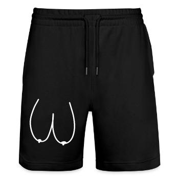 Hängetitten Saggy Tits Frecher Hingucker mit Humor - Stanley/Stella Unisex Bio Joggingshorts Trainer  - Schwarz - Vorne - Nik (191cm) & Marisol (170cm)